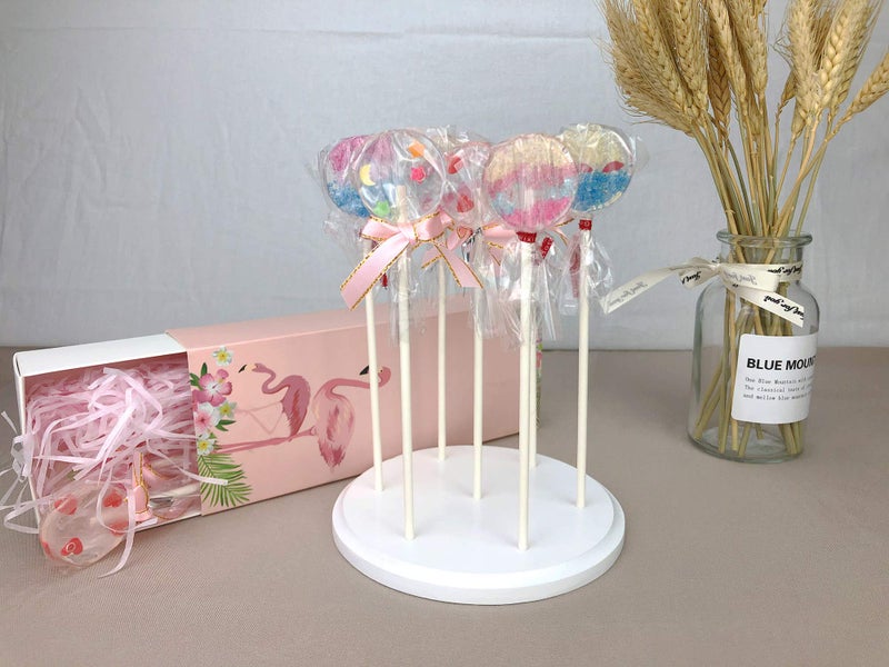 NANGOPOP 2 Pack Cake Pop Stand - حامل مصاصات خشبي ذو 7 فتحات يعرض حلوى مستديرة أو حامل مصاصة لحفلات الزفاف وأعياد الميلاد باللون الأبيض - Image 2